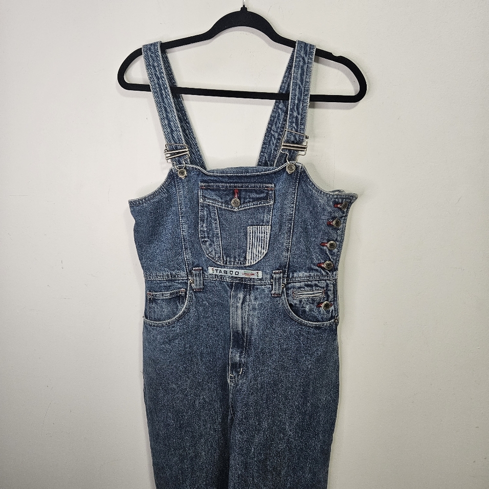 VTG 80s 90s Taboo Denim Overalls Sz S Tappered Leg Unique Rare